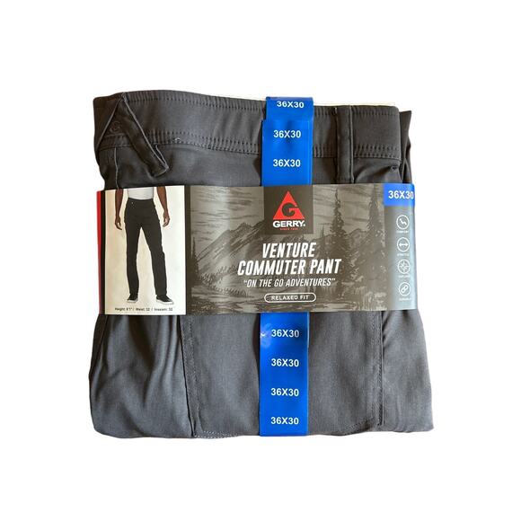 GERRY Men's Venture Commuter Gray Relaxed Fit Pants with Comfort Waistband 36x30 - Picture 6 of 6